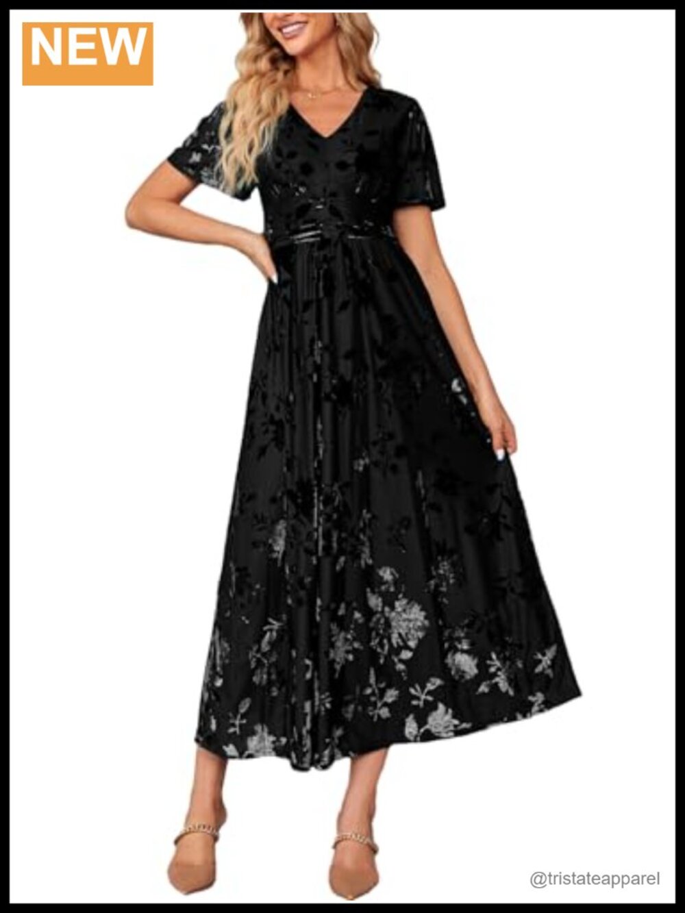 Simplee Velvet Maxi Dress V Neck Short Sleeve Formal Wedding Guest